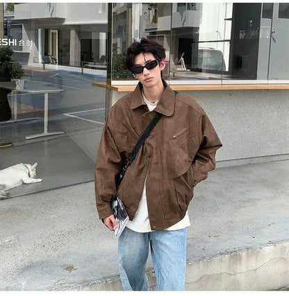 mens autumn lapel zipper short jacket hip hop turn down collar casual solid color bomber short jacket coats unisex streetwear unique shorts style 5170