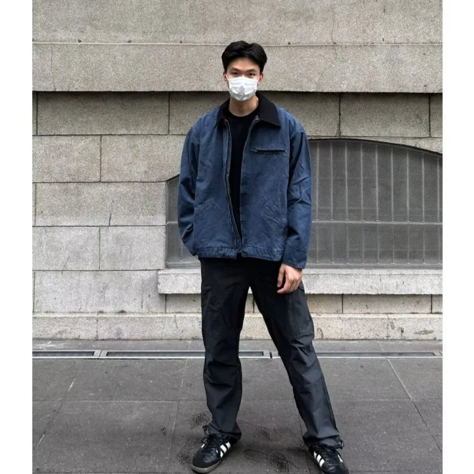 american trendy tooling mens jackets vintage solid distressed bomber coats patchwork zipper pocket high street short outwear unique shorts style 3465