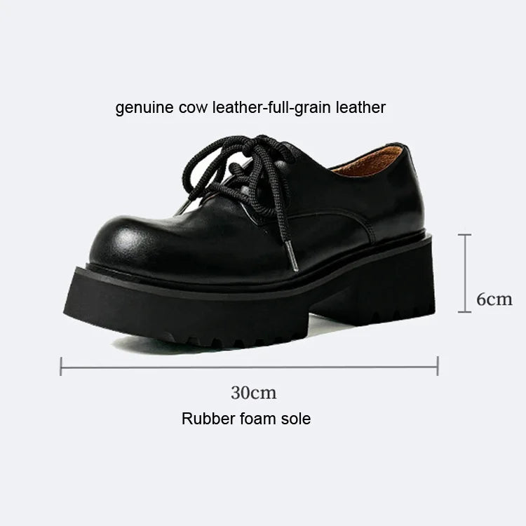 Men High Quality Genuine Leather Streetwear Fashion Casual Hip Hop Derby Shoes Cow Leather Rubber Foam Sole High Heels Shoes Street King Limited