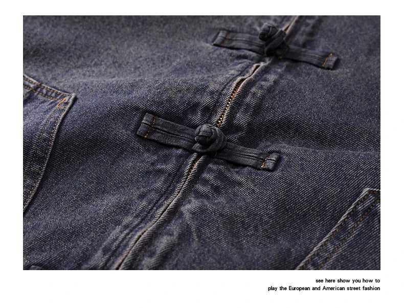 men spring autumn streetwear fashion retro loose casual plus size stand collar denim jacket man jeans coat outerwear ripped baggy denim