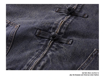 men spring autumn streetwear fashion retro loose casual plus size stand collar denim jacket man jeans coat outerwear ripped baggy denim