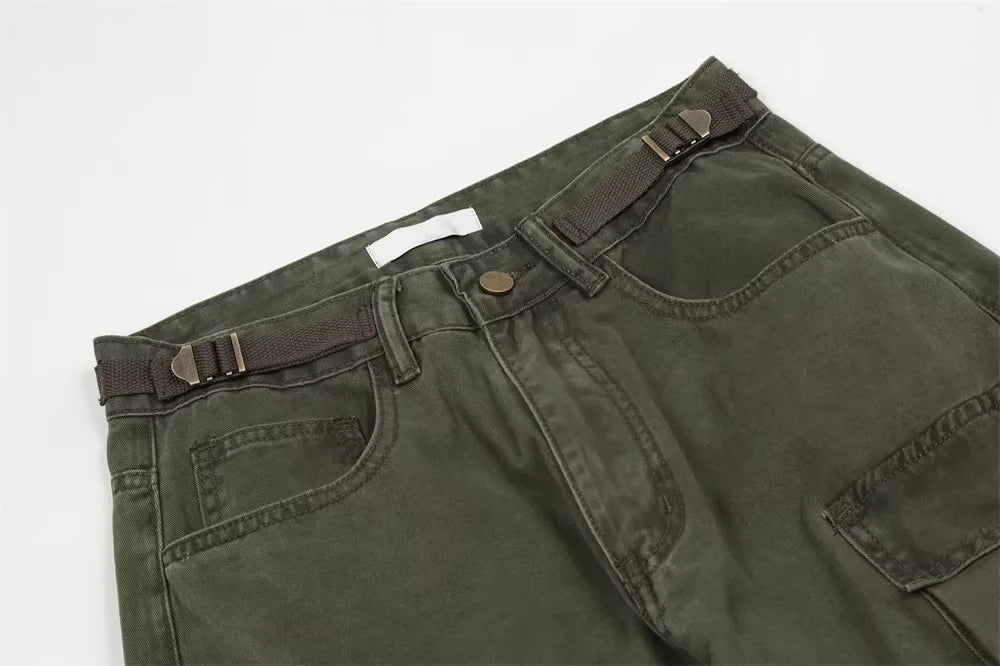 new multi pocket heavy industry washed cargo pants mens high rise loose y2k vintage streetwear oversized straight leg jeans unique cargo style 804