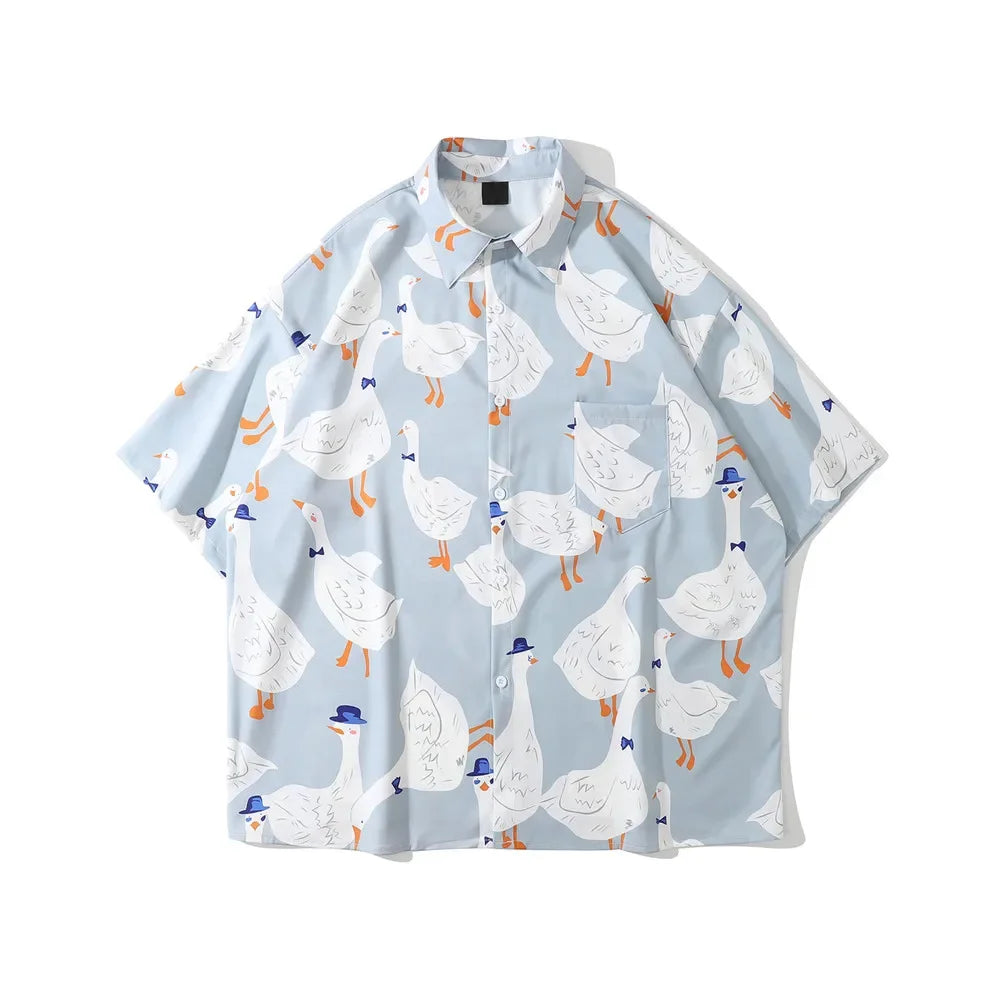 Dark Icon Full Prined Oversized Men's Shirt Short Sleeve Summer Streetwear Shirts for Men Street King Limited