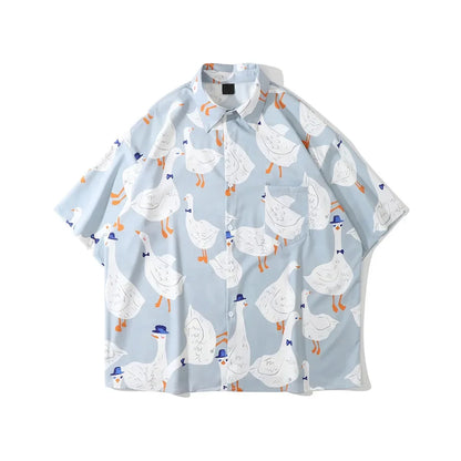 Dark Icon Full Prined Oversized Men's Shirt Short Sleeve Summer Streetwear Shirts for Men Street King Limited