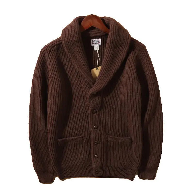 autumn and winter thicken cardigan sweater jackets for men classic british style retro green fruit collar coat streetwear minimalist street pants