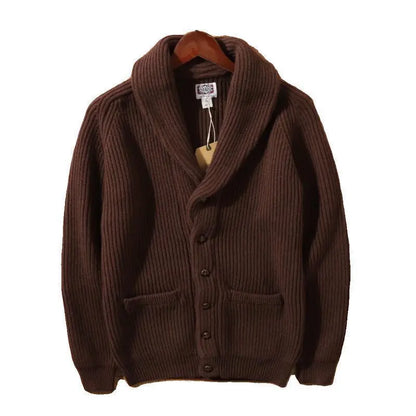 autumn and winter thicken cardigan sweater jackets for men classic british style retro green fruit collar coat streetwear minimalist street pants