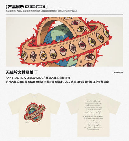 New heavyweight pure cotton niche design short-sleeved T-shirt men's summer fashion brand American loose couple tops y2k top emo Street King Limited