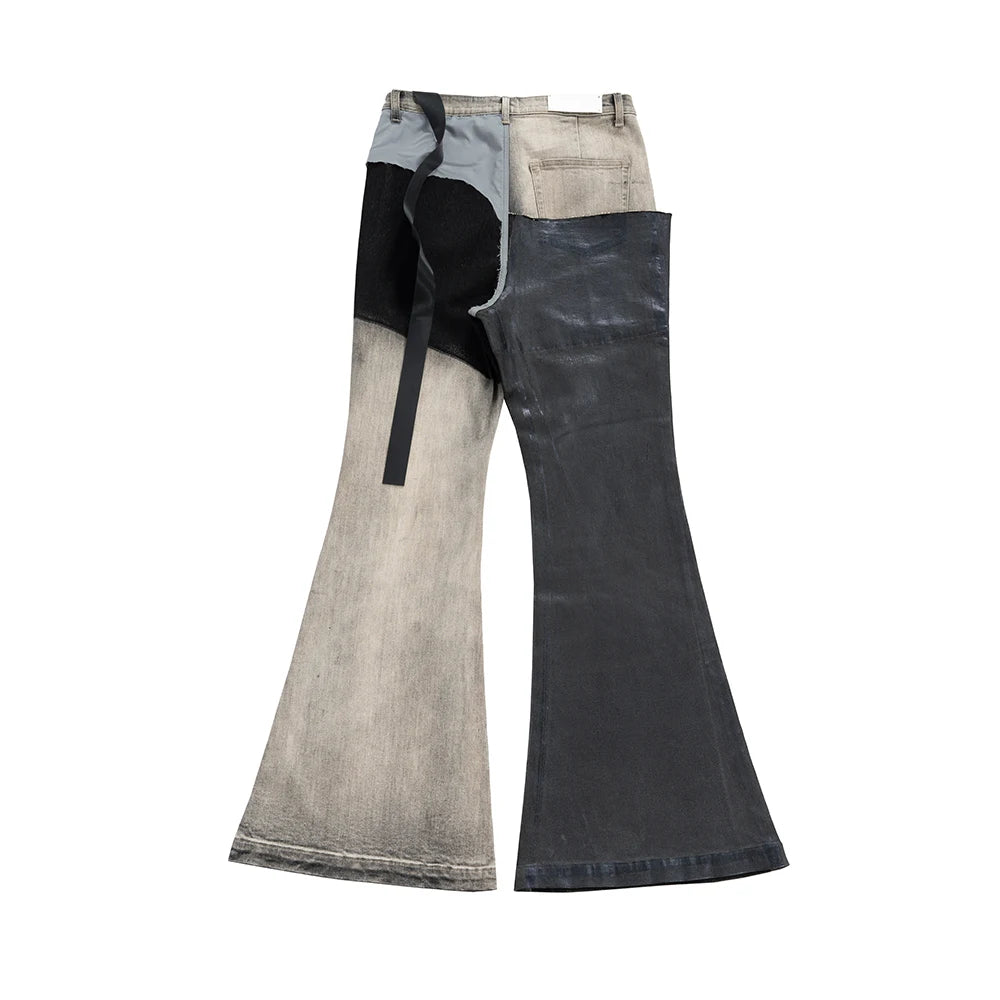 ro style ribbons patchwork gradient stacked wax pants unisex straight streetwear baggy y2k flare jeans oversized loose cargos 2 unique cargo style 782
