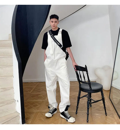 Trendy Men's Shoulder Strap Jumpsuit Pants Washed Loose Fitting Workwear Pants Multi Pocket Streetwear Cargo Suspenders Pants Street King Limited