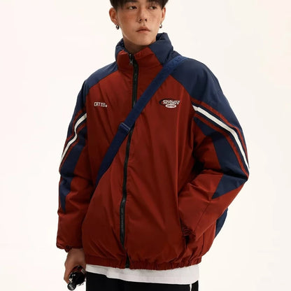 Winter Double Sided Parkas Women Men Thick Warm Patchwork Cotton Padded Coat High Street Loose College Stand Collar Outwear New Street King Limited