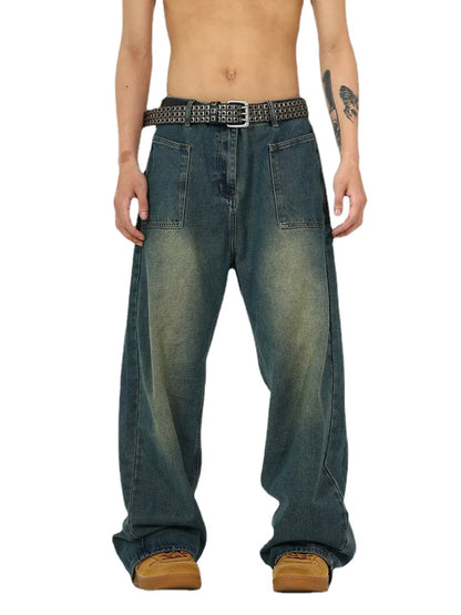 retro washed denim baggy jeans pants unisex hip hop fashion streetwear harajuku loose wide leg straight y2k pants joggers men sporty tapered joggers