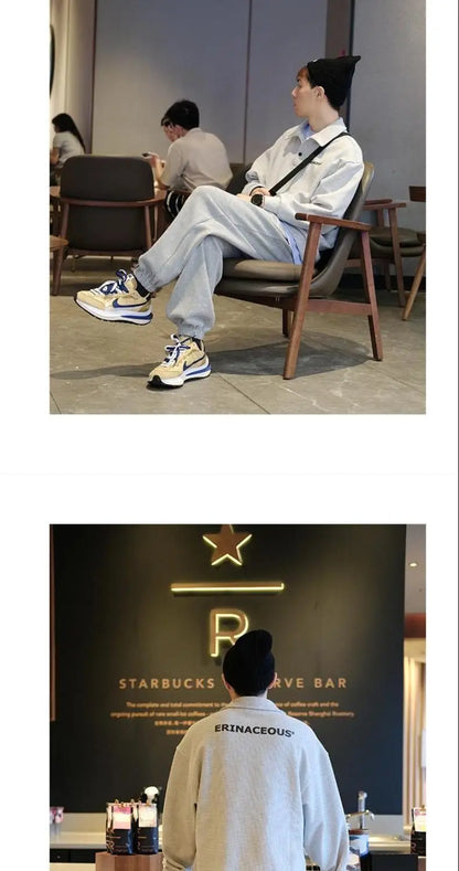 Spring new trendy brand ins loose casual polo lapel sweatshirt men's waffle top long-sleeved T-shirt women clothing y2k tops emo Street King Limited