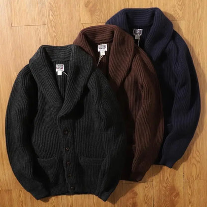 autumn and winter thicken cardigan sweater jackets for men classic british style retro green fruit collar coat streetwear relaxed fit trousers