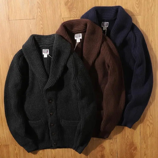 autumn and winter thicken cardigan sweater jackets for men classic british style retro green fruit collar coat streetwear relaxed fit trousers