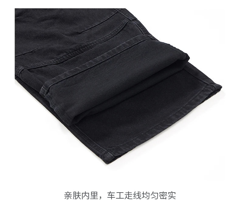 men american streetwear fashion loose casual hip hop wide leg black denim baggy jeans pants man y2k cargo jeans trousers unique cargo style 2213