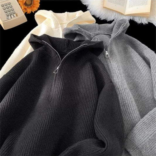 New Half Zipper sweater Knitted Sweater For Men Y2K Vintage Long Sleeve