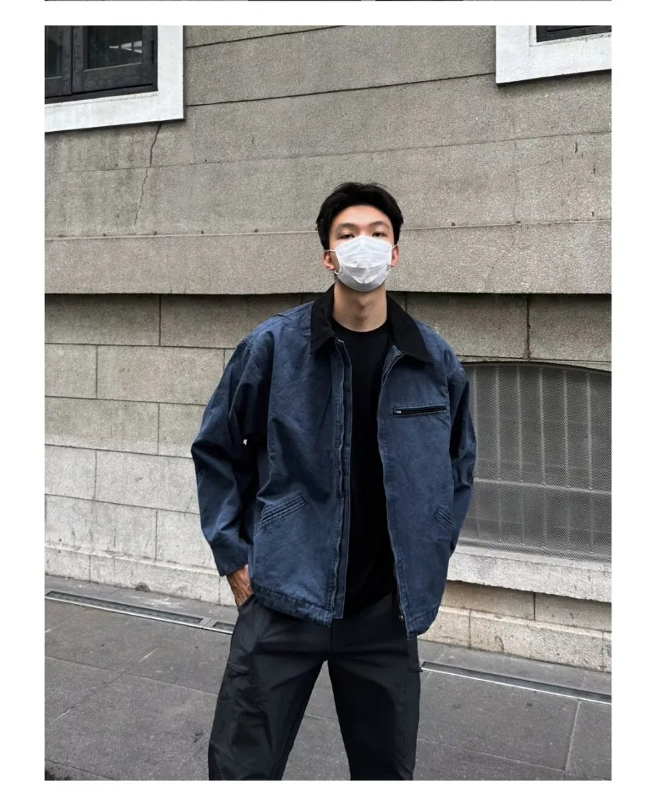 american trendy tooling mens jackets vintage solid distressed bomber coats patchwork zipper pocket high street short outwear unique shorts style 3462