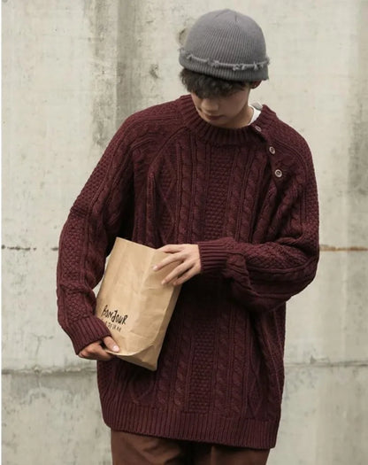 Thicken Japanese Retro Sweater Mens 2024 New College Couples Casual Warm Round Neck Pullover Red Simplicity Knitted Jacket Street King Limited
