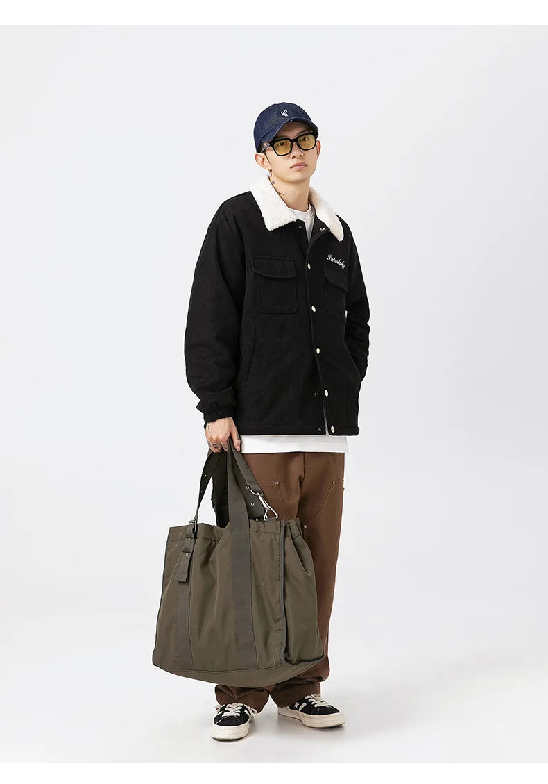 fashion men lamb fleece polo collar cotton padded coat winter embroidery loose thicken warm corduroy wadded jacket male outwear unique default style 6051
