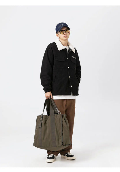 fashion men lamb fleece polo collar cotton padded coat winter embroidery loose thicken warm corduroy wadded jacket male outwear unique default style 6051