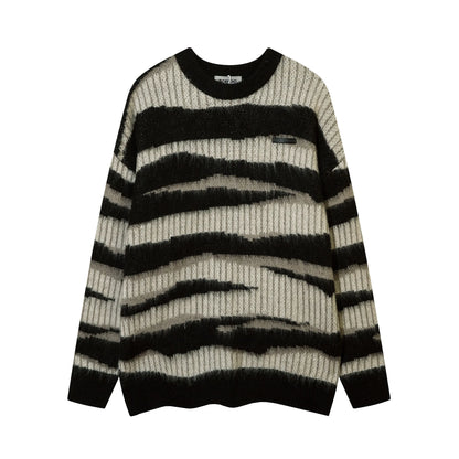 korean hip hop set men striped vintage knit sweater drawstring big pocket cargo pants 2 pcs set spring college casual suit 2024 unique cargo style 4329