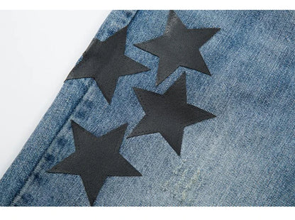 fashion ripped destroied jeans trousers distressed biker jeans with stars high street slim pants joggers denim jeans for men unique joggers style 2253