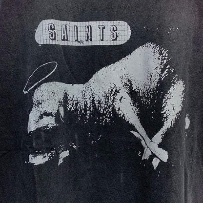 2024ss Sheep Lion Head Printing T Shirt Michael Men Woman Good Quality Vintage Wash Black O-Neck Loose Casual Tops Tee Street King Limited