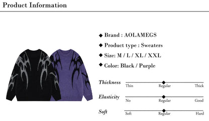 Men Sweater Harajuku High Street Winter Warm Knitted Coat Oversized Thorn Pattern Top Loose Gothic Punk Pullover Street King Limited