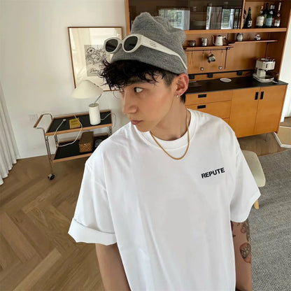 24ss REPUTE Basic Solid Casual Oversized 260g Good quality Cotton Street Style Tops T-Shirts Street King Limited