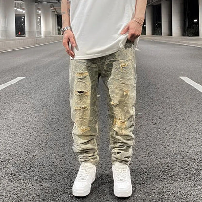 fashion paisy denim jeans mens destoryed holes zipper jeans pants hip hop streetwear new summer casual joggers loose jeans pants streetwear sweatpants