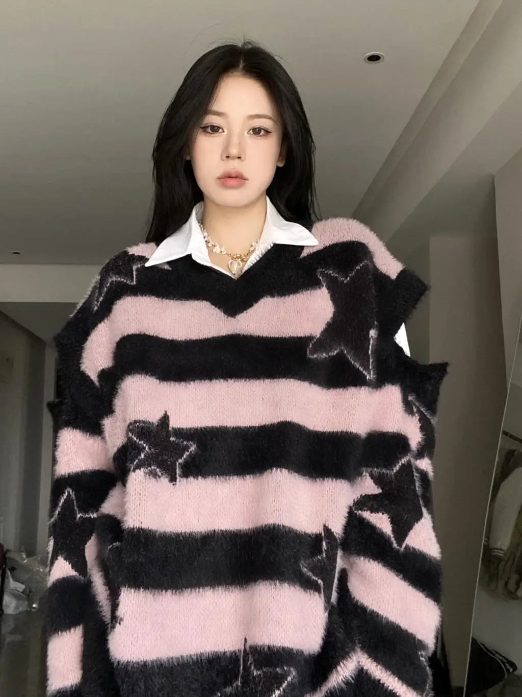 Punk Gothic Long Sweater Women Furry Knitted Sweaters Y2K Streetwear Loose Hollow Out Detachable Pullovers Harajuku Sexy Tops Street King Limited