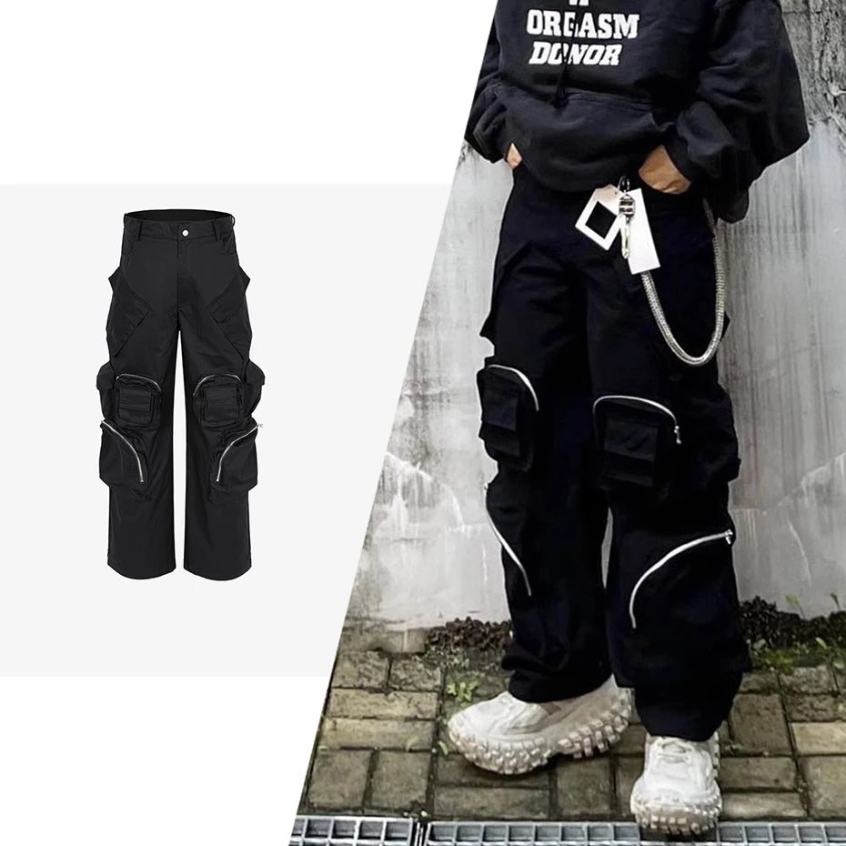 techwear baggy cargo pants multi pocket luxury designer fashion loose pants hip hop harajuku black trousers unique cargo style 1078