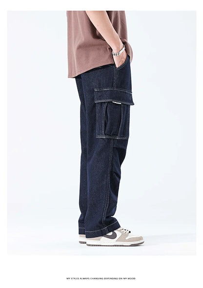 men autumn summer streetwear fashion plus size loose casual straight cargo jeans pant campus boy jeans trousers unique cargo style 2274