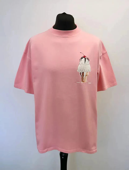 2024 summer new street style ice cream print short sleeve cotton T-shirt men Y2k top Gothic style Harajuku loose couple shirt Street King Limited