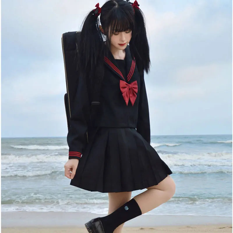 Navy Sailor Outfit Japanese Style School Uniform Skirt Girls JK Uniforms Student Sailor Dress Korean Student Seifuku COS Costume Street King Limited