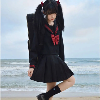 Navy Sailor Outfit Japanese Style School Uniform Skirt Girls JK Uniforms Student Sailor Dress Korean Student Seifuku COS Costume Street King Limited