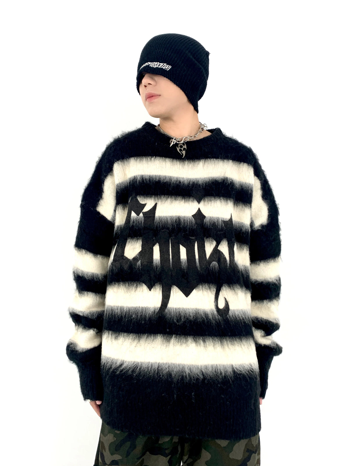 Hip Hop Striped Oversized Sweater Mens Autumn Winter Punk O-neck Long Sleeve Pullover Streetwear Casual Loose Sweaters Clothing Street King Limited