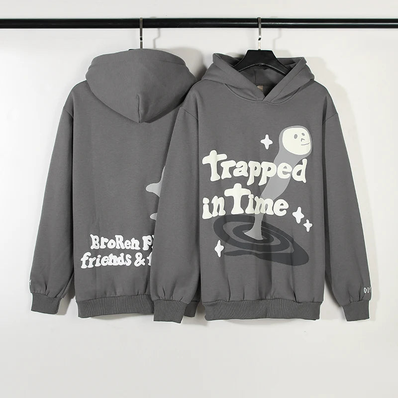 2023 New Tripped In Time Foam Stars Gray Fleece Hoodies for Men and Women Harajuku Streetwear Loose Cotton Hooded Sweatshirts Street King Limited