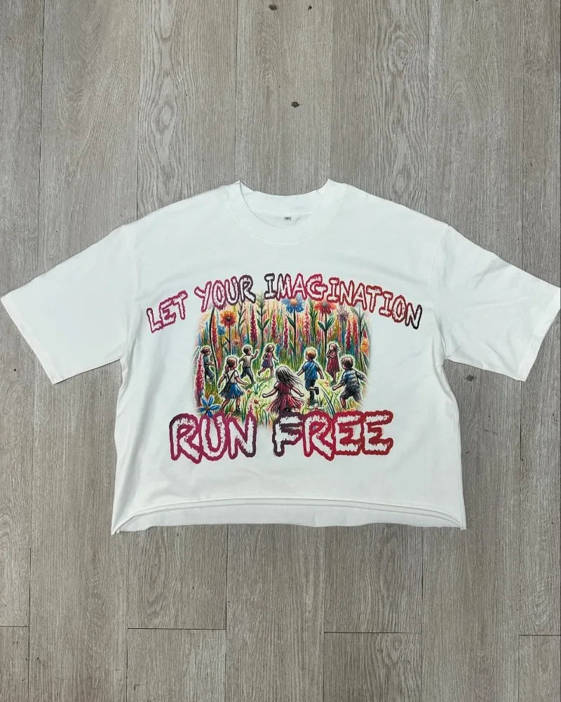 2024 Summer Colorful Cartoon Pattern Printed T-Shirt Men's Y2K Harajuku Casual Versatile Street Hip-Hop Round Neck Short Sleeve Street King Limited