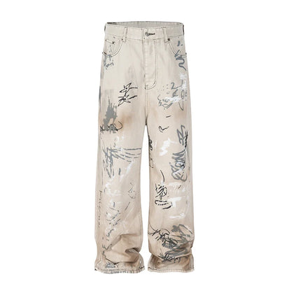 hand painted graffiti washed baggy jeans for men and women y2k streetwear pantalones hombre casual denim trousers oversized 1 unique jeans style 887