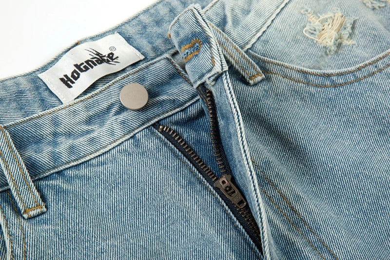 washed blue oversized torn jeans for men streetwear hip hop large destroyed wide leg jeans baggy straight ripped denim pants unique jeans style 4425