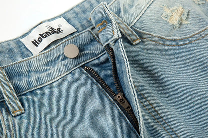 washed blue oversized torn jeans for men streetwear hip hop large destroyed wide leg jeans baggy straight ripped denim pants unique jeans style 4425