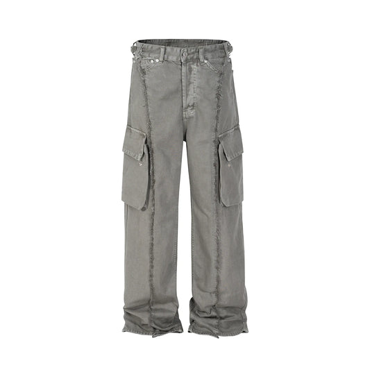 y2k streetwear tassel multi pocket jeans for men straight solid baggy cargo pants pantalones hombre casual denim trousers 1 baggy cargo bottoms