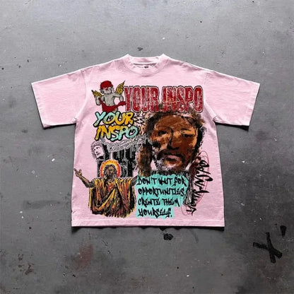 Y2k streetwear Gothic American Father print pattern oversized T-shirt women's casual loose and versatile short sleeved shirt Street King Limited