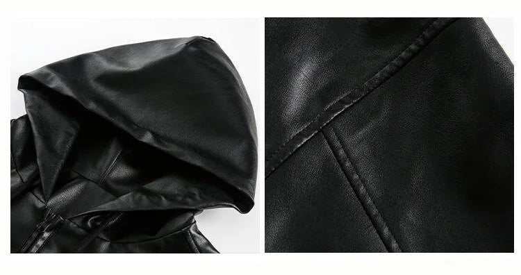 pu leather bomber jacket men streetwear fashion loose casual vintage leather hooded short motorcycle jacket hoody coat outerwear unique shorts style 561