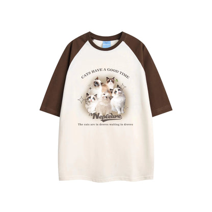 Cotton Cute Cat Graphic T shirt Summer Fashion Loose Women Vintage Personality Fresh art kawaii clothes Short Sleeve Tops Street King Limited