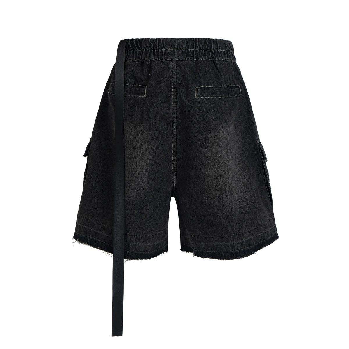 ro style ribbons streetwear multi pockets cargo short for men elastic waist wide leg baggy jeans knee length pants loose overall military streetwear pants