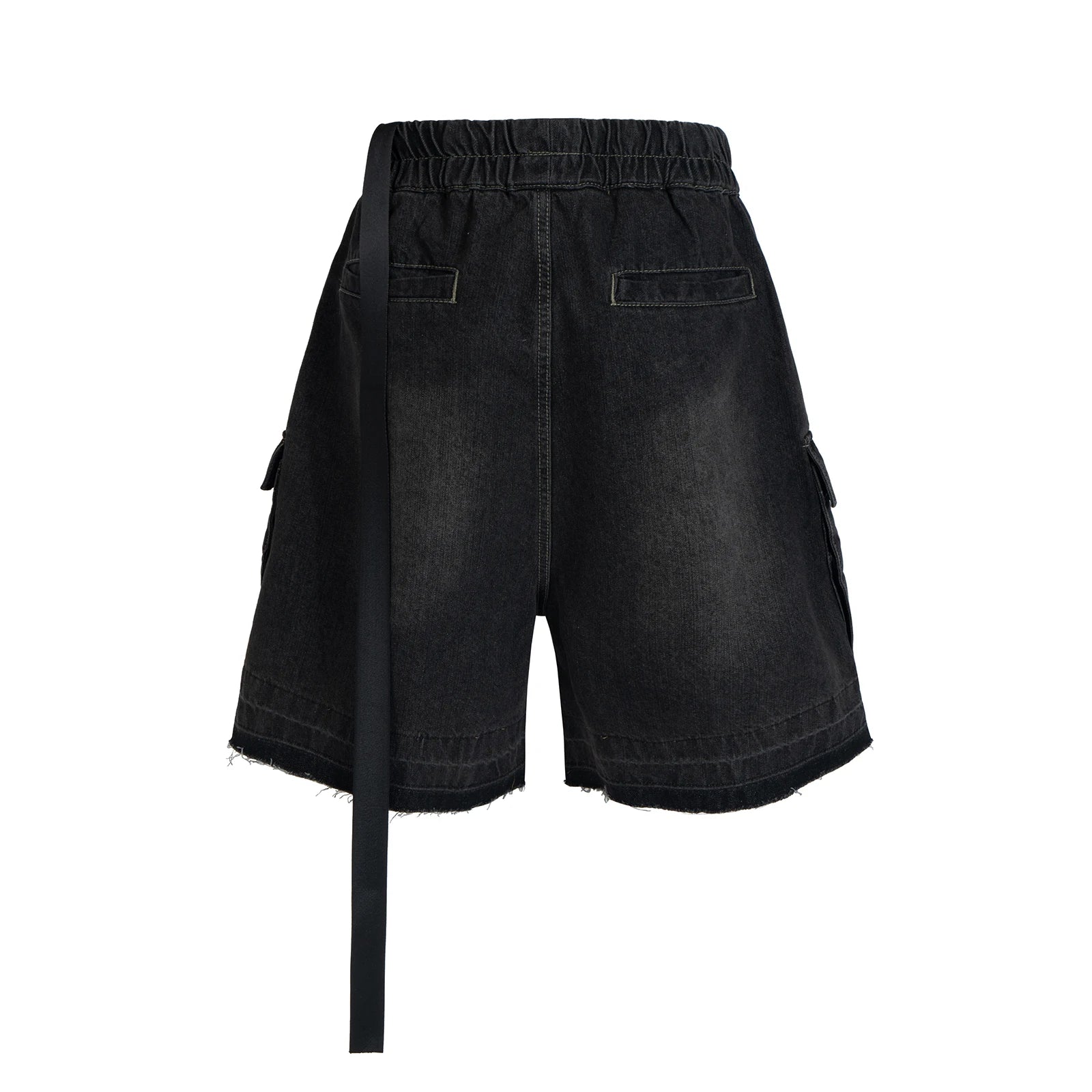 Ro Style Ribbons Streetwear Multi-pockets Cargo Short for Men Elastic Waist Wide Leg Baggy Jeans Knee Length Pants Loose Overall Street King Limited