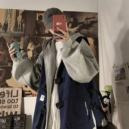 Fake two-piece coat men's ins, trendy Japanese functional workwear hooded jacket, autumn European and American retro trend tops Street King Limited