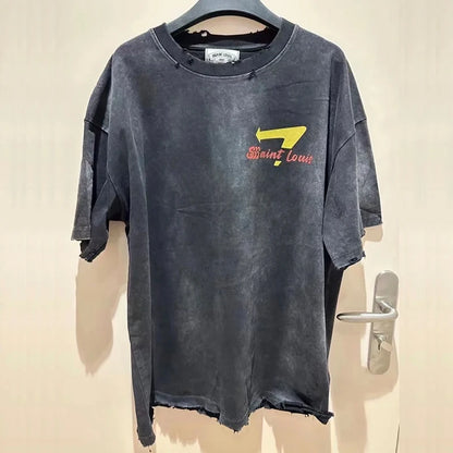 2024ss Saint Louis T-shirts Men Woman Good Quality Cotton Loose Wash White Nightmare Debris Printing Top Tees Street King Limited